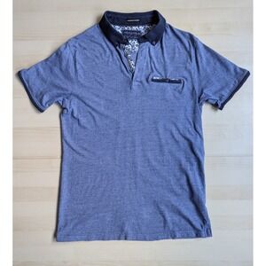 Denim And Flower Blue Polo w/ Pocket Quarter Button - Snug Large 42